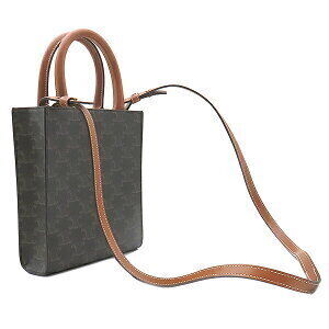 Celine Leather Dust Canvas Cabas Shoulder Triomphe Bag Vertical Brown